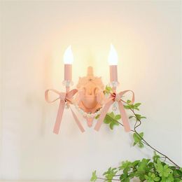 Wall Lamp Modern French Bedside Ligths Bow Princess Style Girl Room Children's Warm Romantic Creative Pink Lamps