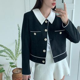 Women's Jackets Korean Small Lapel Jacket Women Short Fragrant Style Coat Long Sleeve Single Breasted Ladies Office Lady Suit