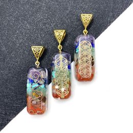 Charms Natural Stone Seven Chakra Pendant Fashion Jewelry Power Amulet Aura Size 17x46mm