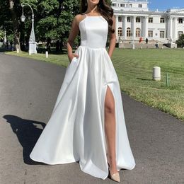 Casual Dresses Elegant Gown Suitable For Formal Partie 2023 Arrival Ladies Dress Sleeveless Halter White Satin Long Homecoming Robes