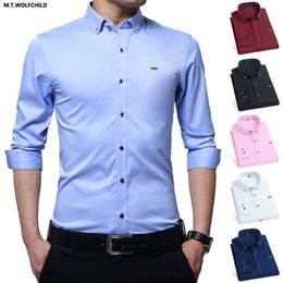 Mens Casual Shirts Men Shirt Embroidery Spring Autumn Solid Blouse Mens Dress Shirts Long Sleeve Casual Shirts Hommes Clothing Male Tops 230114