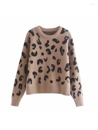 Women's Sweaters 2023 Autumn/Winter Women's Round Neck Classic Thickened Leopard Print Jacquard Pullover Warm Jumper