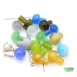 Stone Random Colour Mini Mushroom Plant Statue Glass Cats Eye Carving Home Decoration Polishing Gem Drop Delivery Jewellery Dh5Lj