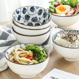 Bowls Japanese Style Ceramic Snack 10 Ounces Salad Soup Rice Bowl Set Vintage Blue And White (Blue&White)