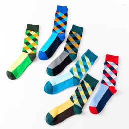 Men's Socks Peonfly Colourful Men's Argyle Combed Cotton Funny Striped Dress Casual Crew Happy