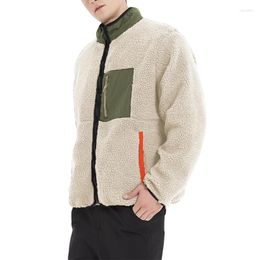 Men's Jackets Autumn And Winter Men's Sherpa Cashmere Loose Jacket Contrast Color Casual Warm Long Sleeve Zipper Streetwear