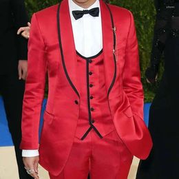 Men's Suits Red Slim Fit Prom Men 3 Piece Man Set Jacket Vest With Pants Wedding Tuxedos For Boyfriend Fashion Lastest Clothes