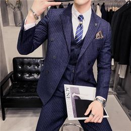 Men's Suits & Blazers Trendy Mens Striped Blazer Suit Smoking Uomo Slim Men Three Piece Wedding For Costume Homme Terno MasculinoM