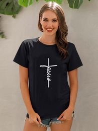 Women's T Shirts Jesus Cross Print Women Christian Tops Harajuku Faith Love Hope Graphic Tees Female Casual Camisetas MujerWomen's