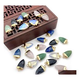 Charms 10X19Mm Gold Edge Natural Crystal Cone Arrowhead Stone Rose Quartz Turquoise Pendants Trendy For Jewellery Making Wholesale Dro Dheat
