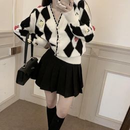 Women's Jackets Autumn And Winter High Quality V-Neck Small Fragrance Argyle Jacket Knit Sweater Cardigan Coats Women Long Sleeve Outerwear