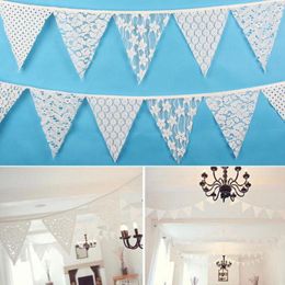 Party Decoration 12 Flags 3.2m Lace Flowers Pennant Bunting Wedding Decor Banner