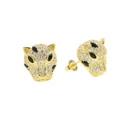 Stud Earrings Design Micro Pave White Black Cubic Zirconia Cz Cool Leopard Animal Earring Fashion