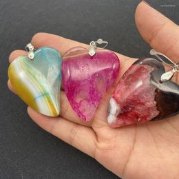 Pendant Necklaces Colorful Natural Stone Onyx Heart 38x46mm DIY Men And Women Design Charm Jewelry Making Earrings Necklace Accessories