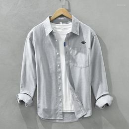 Men's Casual Shirts 2176 Spring Fashion Men's Japan Style Basic Shirt Long Sleeve Lapel Blouses Youth Single Breasted Cotton Simple Tops