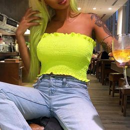 Women's Tanks BKLD Women Cropped Neon Green Party Tube Tops Sexy Strapless Off Shoulder Short 2023 Summer Fashion Streetwear Bandeau Top