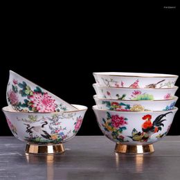 Bowls 6 Inch Ceramic Rice Bowl Gold Rim Vintage Bone China Chinese Dinnerware El Tableware Decoration Soup Container