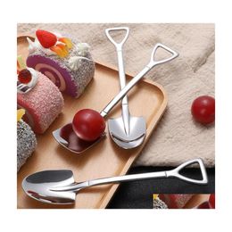 Spoons 304 Stainless Steel Spoon Mini Shovel Shape Coffee Cake Ice Cream Desserts Scoop Fruits Watermelon Drop Delivery Home Garden Dh75I