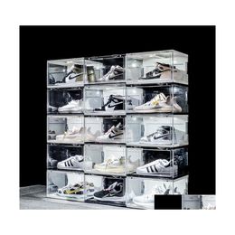 Storage Boxes Bins Sound Control Led Light Clear Shoes Box Sneakers Antioxidation Organiser Shoe Wall Collection Display Rack 2844 Dhdvv