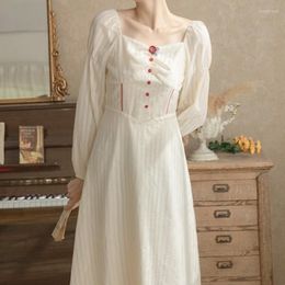 Casual Dresses Autumn Retro One Piece Dress Women Elegant Fairy Party Midi Female Korean Fashion Solid Button Designer 2023