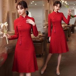 Ethnic Clothing Retro Style Long Sleeve Modern Qipao Dress Women Clothes Year Chinese Traditional Cheongsam CNY