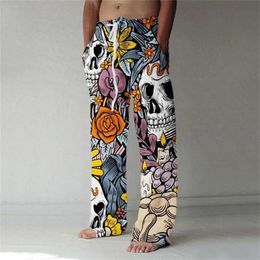 Men's Pants Flowers Skull 3D All Over Print Full Length Wide Leg Hipster Fashion Streetwear Oversize Sweatpants Men Unisex Clothing