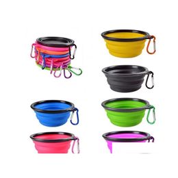Dog Bowls Feeders Folding Sile Travel Portable Collapsible Soft Puppy Doggy Food Container For Pet Cat Water Feeding Sn4724 Drop D Dhsyq
