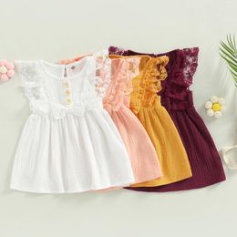 Girl Dresses 0-24M Baby Dress Sleeveless Crew Neck Lace Patchwork Bowknot Summer A-line