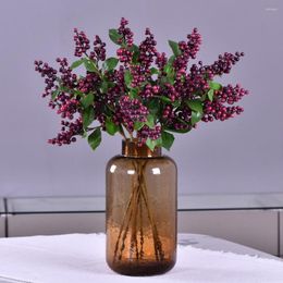 Decorative Flowers High Quality Christmas Berries Purple Fake Year Decor Foam Artificial Berry Branch With Leaves Flower Arrangement