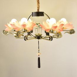 Pendant Lamps Chinese Style Chandelier Home Villa Restaurant Elegant Living Room Lamp Reception Tea Lotus