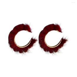 Hoop Earrings Hypoallergenic 1 Pair Chic Fuzzy Plush Ladies Circle Minimalist Large For Prom