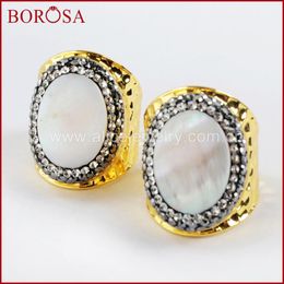 Band Rings 5/10pcs Oval Natural White Shell Pave Rhinestone Gold Ring Size 7.5 Drusy Jewellery JAB929