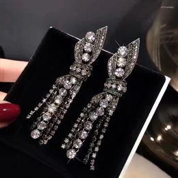 Dangle Earrings Luxury Rhinestone Vintage Tassel Bow Drop Earring For Women Party Jewellery Black Chains Long