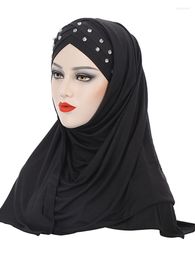 Ethnic Clothing Jersey Hijab With Rhinestones Forehead Criss Cross Tie Back Instant Scarf For Women Muslim Fashion Headscarves Islam Wrap