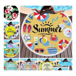 Towel Beach Tropical Print Large Outdoor Cam Picnic Microfiber Round Fabric Bath Living Room Home Decor Drop Delivery Garden Textiles Otfth