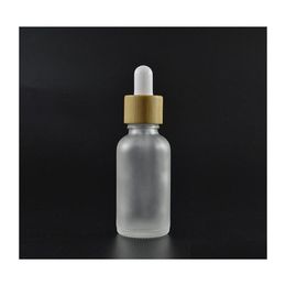 Storage Bottles Jars Essential Oil Glass Dropper Bottle With Bamboo Lid Serum Frosted Green Blue Amber Clear 10Ml 15Ml 20 30Ml 50M Dh1Q2