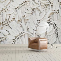 Wallpapers Modern Abstract Art Mural Wallpaper 3D Stereo White Leaf Po Wall Paper Living Room Study Creative Home Decor Papel De Parede