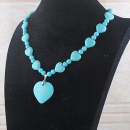 Pendant Necklaces Women's Jewellery Turquoises Stone Beads Heart With For Female Energy 21 Inch TF3111