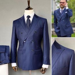 Men's Suits Men Suit Tailor-Made 2 Pieces Royal Blue Pinstripe Work Wear Business Wedding Formal Causal Prom Tailored