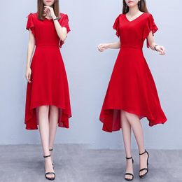 Party Dresses High Low Chiffon Dress Women Summer Holiday Beach Black Red Midi Plus Size