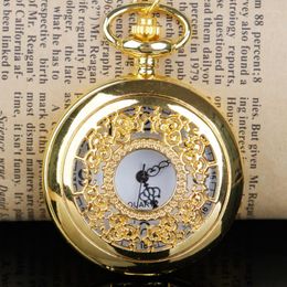 Pocket Watches Hollow Gold White Quartz Watch Necklace Pendant Casual Unisex Gifts Drop