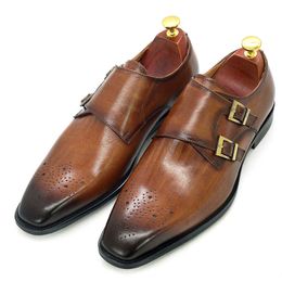 Dress shoes Size Classic Monk Strap Buckle Mens Shoes Calf