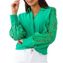 Women's Blouses Shirt Top Buttons Closure Wide Cuffs Lightweight Women Autumn Lace Stitching Tops Workwear