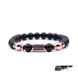 Beaded Strands Volcanic Stone Bracelet Elastic Line Foreign Microset Cuboid Black Zircon Natural Drop Delivery Jewelry Bracelets Dhcwn