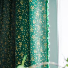 Curtain & Drapes Merry Christmas Sheer Curtains Bedroom Decoration Windows Bronzing Wind Chime Print Vintage Tassel Green