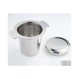 Coffee Tea Tools Reusable Stainless Steel Infuser Basket Fine Mesh Strainer With 2 Handles Lid And Philtres For Loose Leaf Sn762 Dr Dhwe5