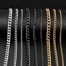 Chains Cuban Link Chain Necklace For Men Woman Basic Punk Stainless Steel Gold Black Colour Male Choker Colar Jewellery GiftsChains