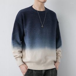 Men's Sweaters Autumn Winter 2023 Pullover Knitwear Men's High Quality Gradual Change Sweater Fashion Brand Round Neck Warm Undercoat