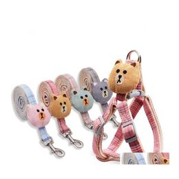 Dog Collars Leashes Collar Set Adjustable Soft Cute Doll Chest Strap Double Layer Pet Harness For Small Medium Leash Outdoor Walki Ot2Zb