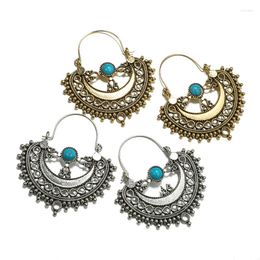 Hoop Earrings Gypsy Oxidized Bohemian Vintage Silver Color For Women Hook Pierced Ear Brincos Bijoux Tribal Jewelry